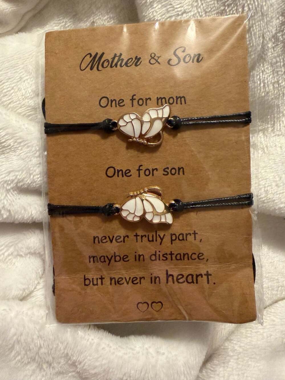 EOBOH Mother and Son Matching Butterfly Pendant Wax Rope Bracelets Set